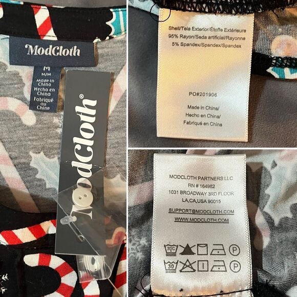 Modcloth Winning Them Over Short Sleeve Holiday Top Black Candy Cane M NWT - Picture 8 of 9